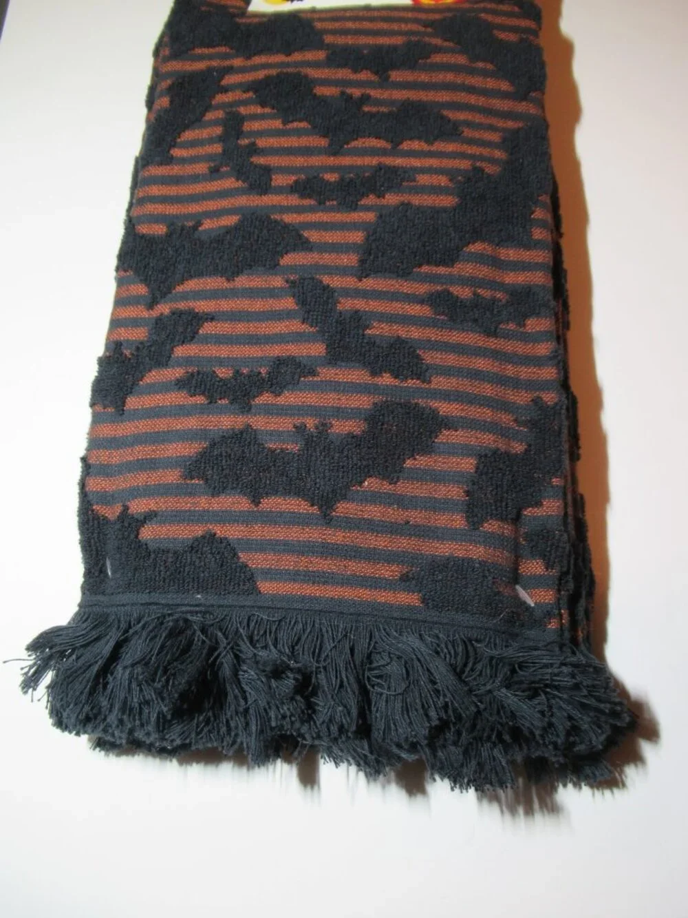 NWT Ladinne Kitchen Towels, Set of 3, Orange & Black Stripes, Halloween Bats